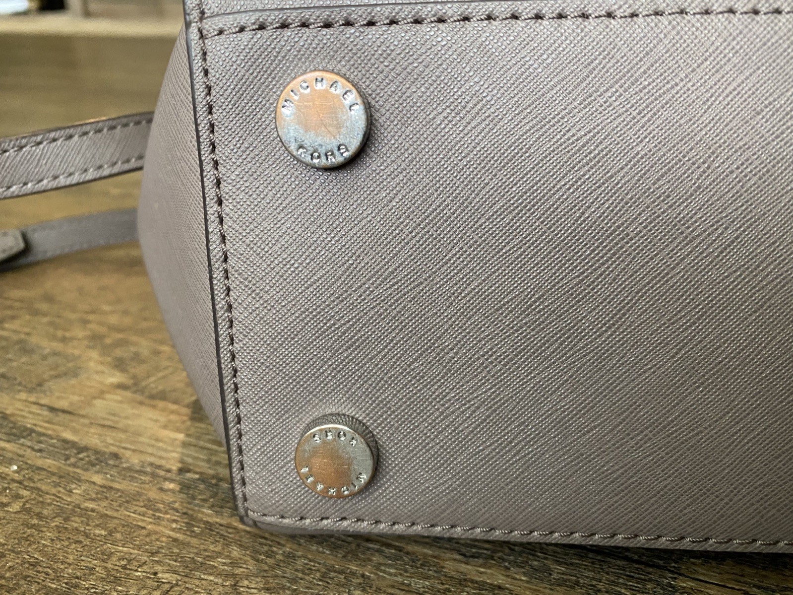 Michael Kors Selma Medium Saffiano Leather Satchel-Mushroom/Greige-Silver Hardwr