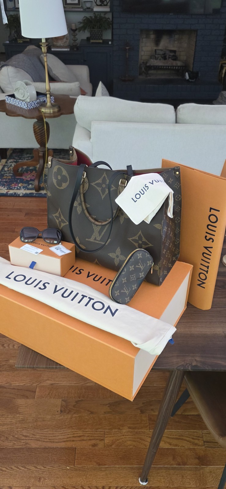 Louis Vuitton OnTheGo mm Reverse Monogram Leather Shoulder Bag.
