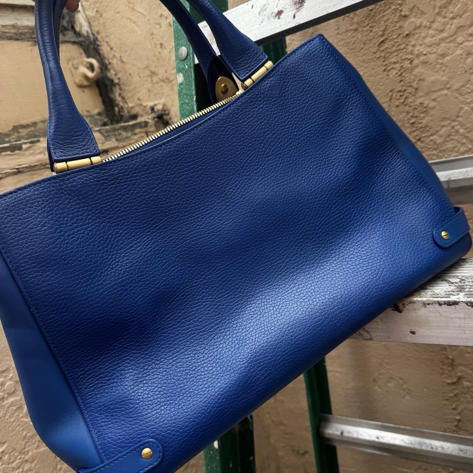 LK Bennett Satchel Top Handle Zip Closure Gold Hardware