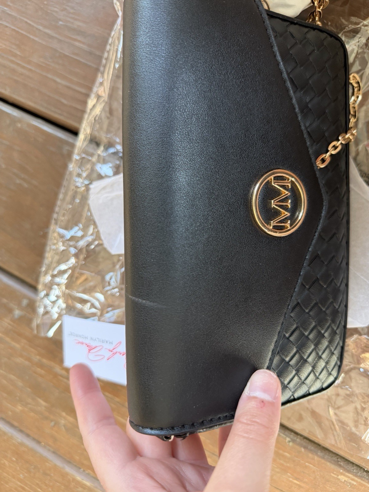Marilyn Monroe Small Black Shoulder Bag MM Logo Gold Chain Strap Magnetic