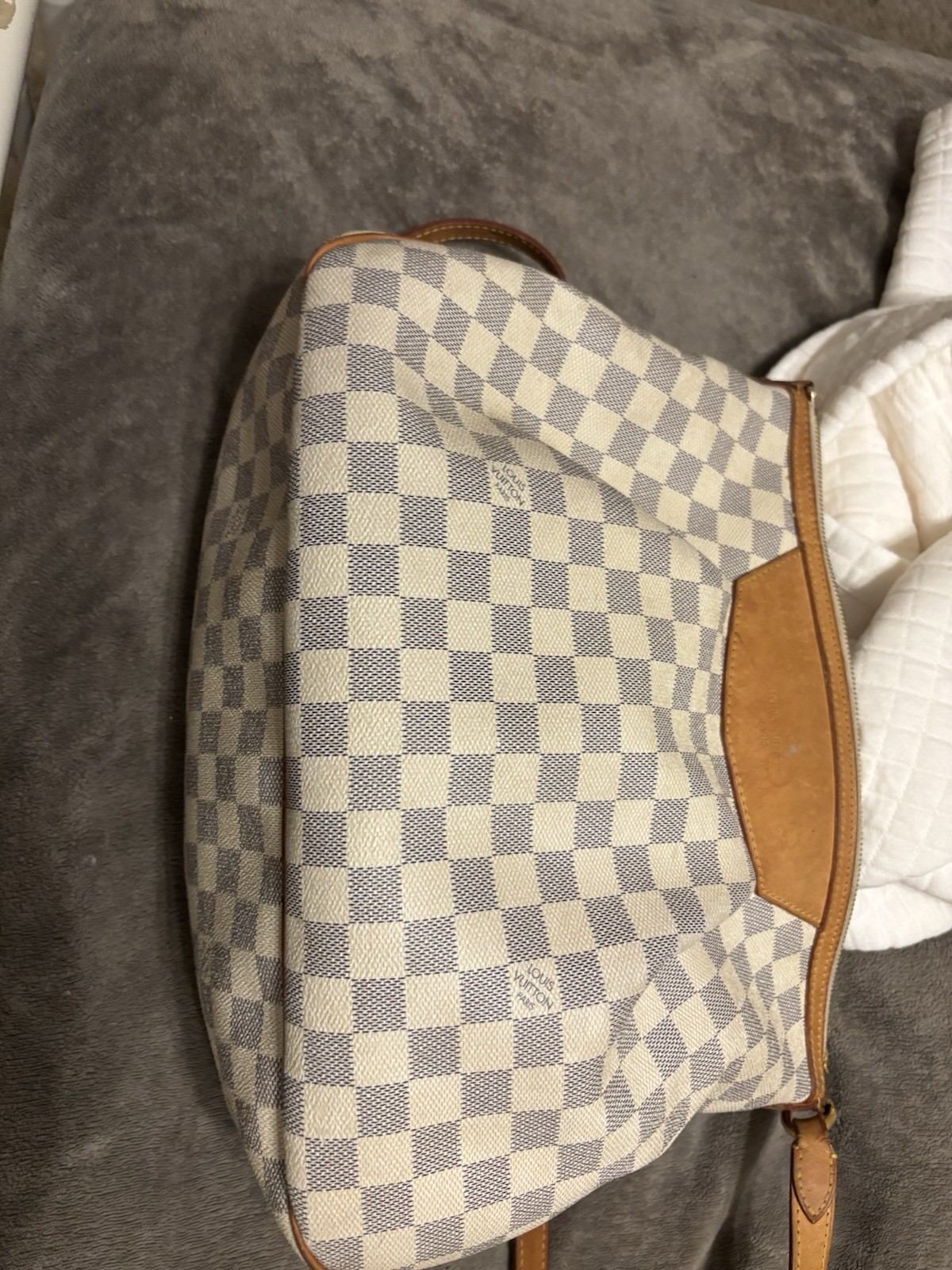 Louis Vuitton Women’s Damier Azur Shoulder Bag Medium Zip Logo Gold w/ Card