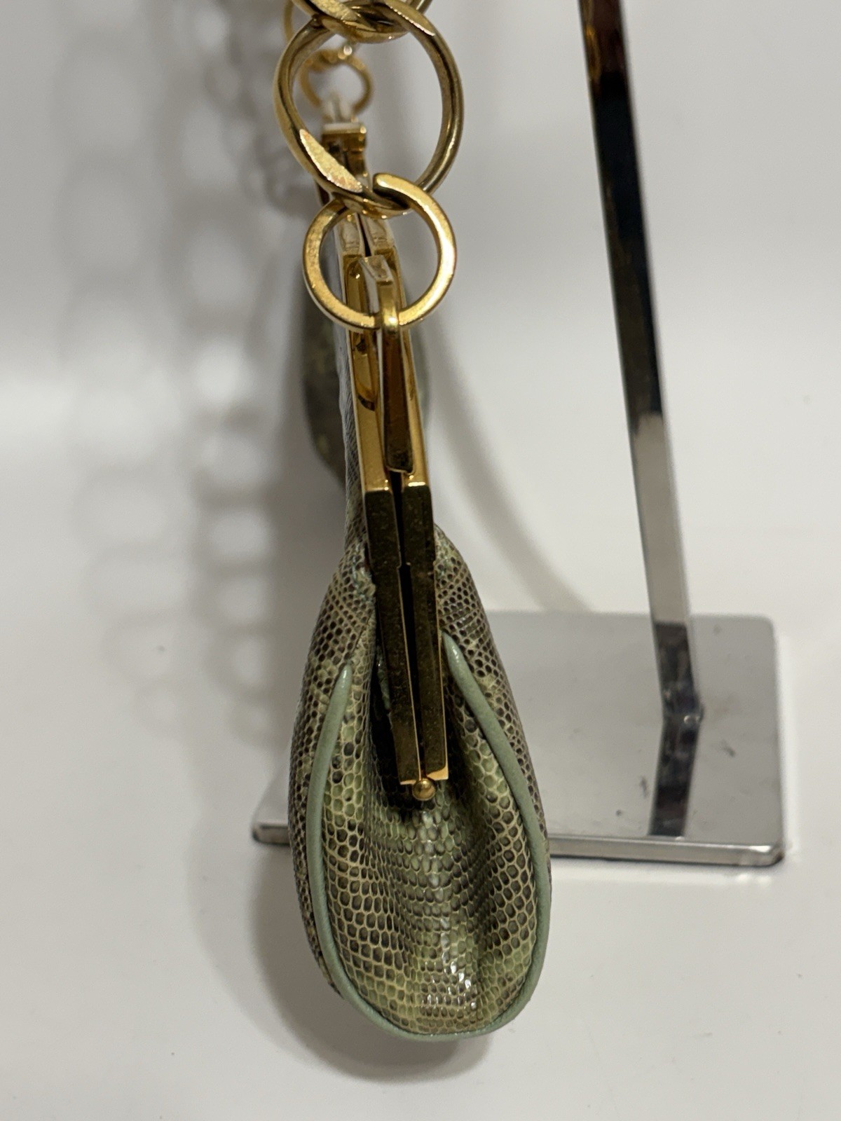 Vtg Gianni Versace Green Lizard Leather Gold Chain Strap Shoulder Bag