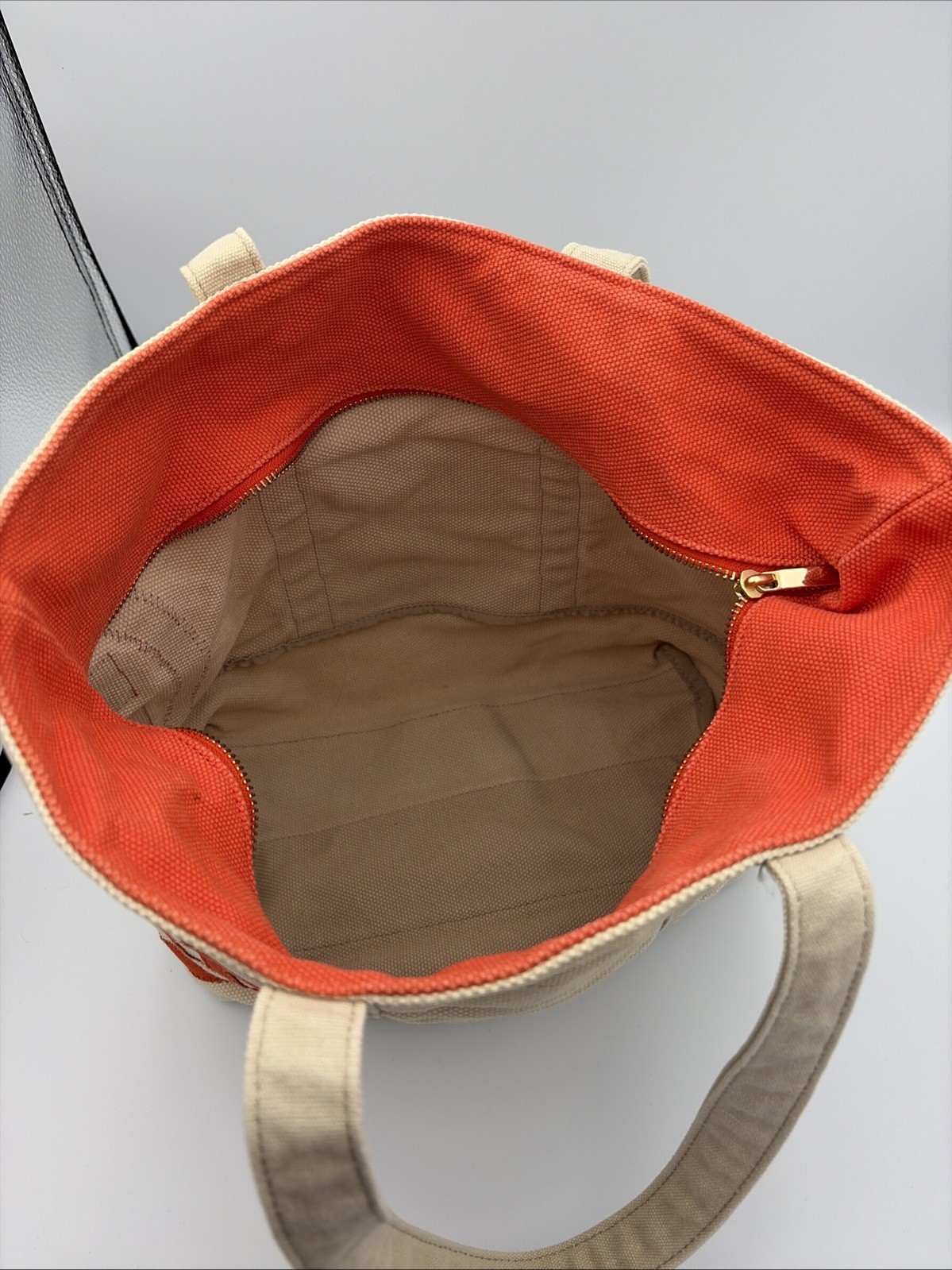 Tory Burch canvas tote beach bag women’s Medium Beige And Orange Logo