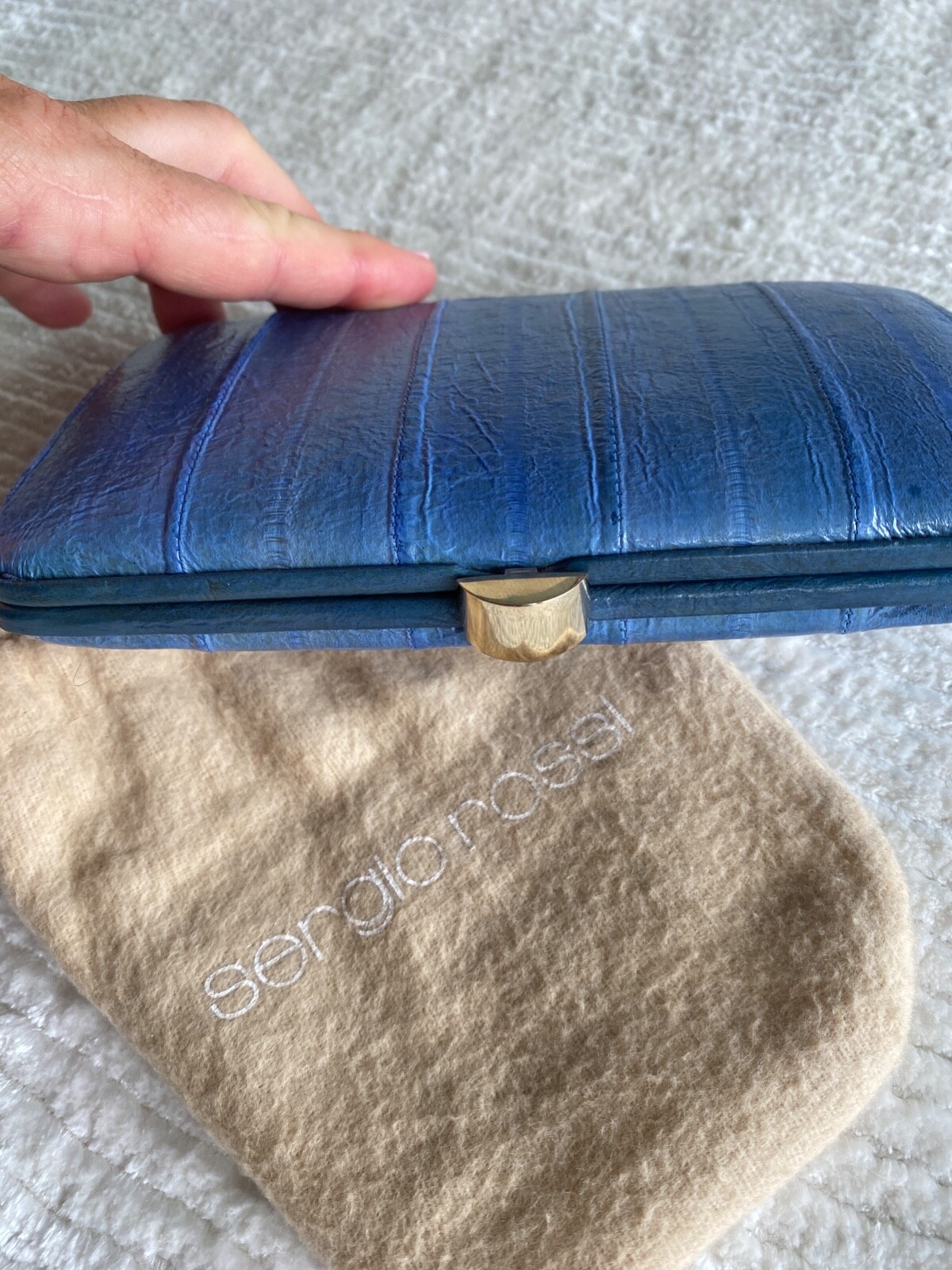 SERGIO ROSSI Blue Ell Leather Clutch Bag/ Wallet