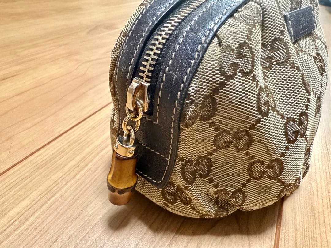 GUCCI Bamboo GG Canvas Pouch Beige Women Auth 3.93 x 6.69 x 2.95inch