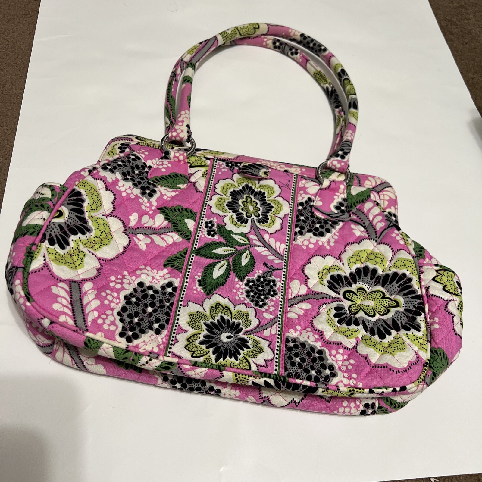 Vera Bradley Priscilla Pink Purse, Frame Bag, Pink Black White, Magnetic