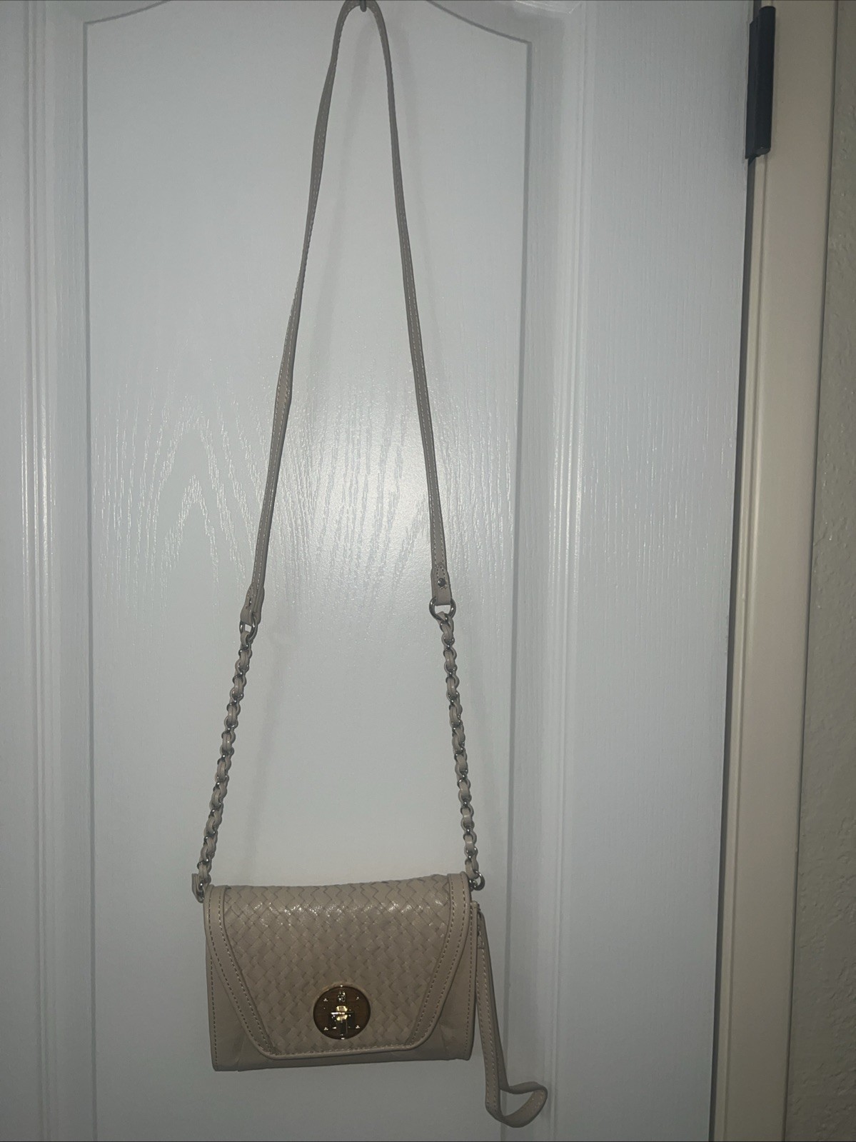 Elliott Lucca Nude / Tan 100% Leather Weaved Shoulder Bag / Purse or Wristlet