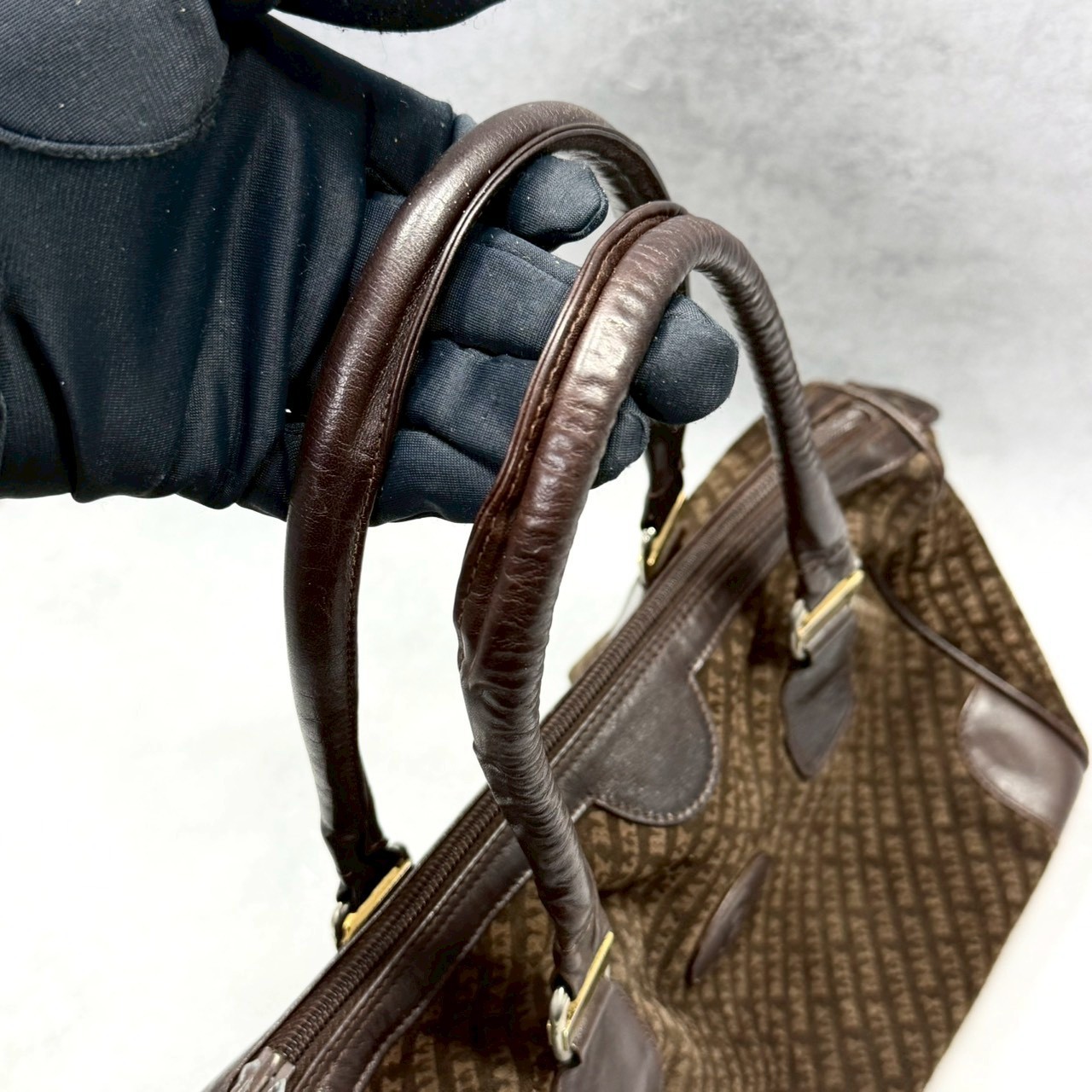 Bally Brown Suede Mini Boston Bag Allover Logo Top Handle Y2K Italy Women Bag