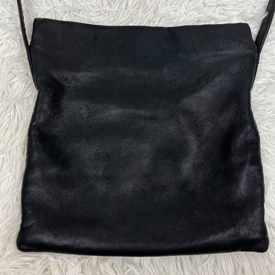 LOEWE Anagram Embossed Leather Shoulder Bag Black 27.5cm Crossbody Bag