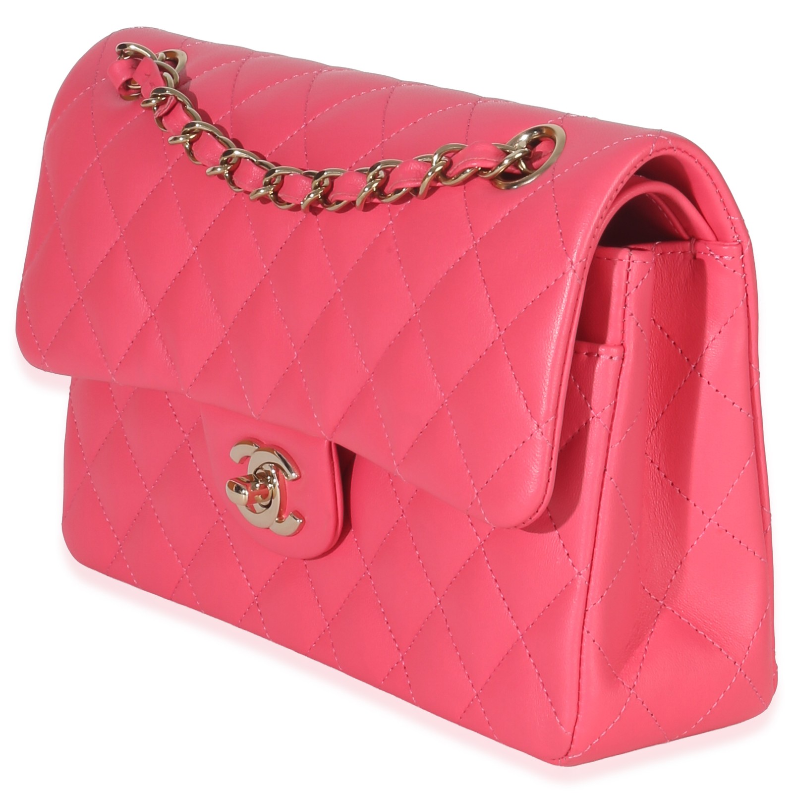Chanel Pink Quilted Lambskin Small Classic Double Flap Bag