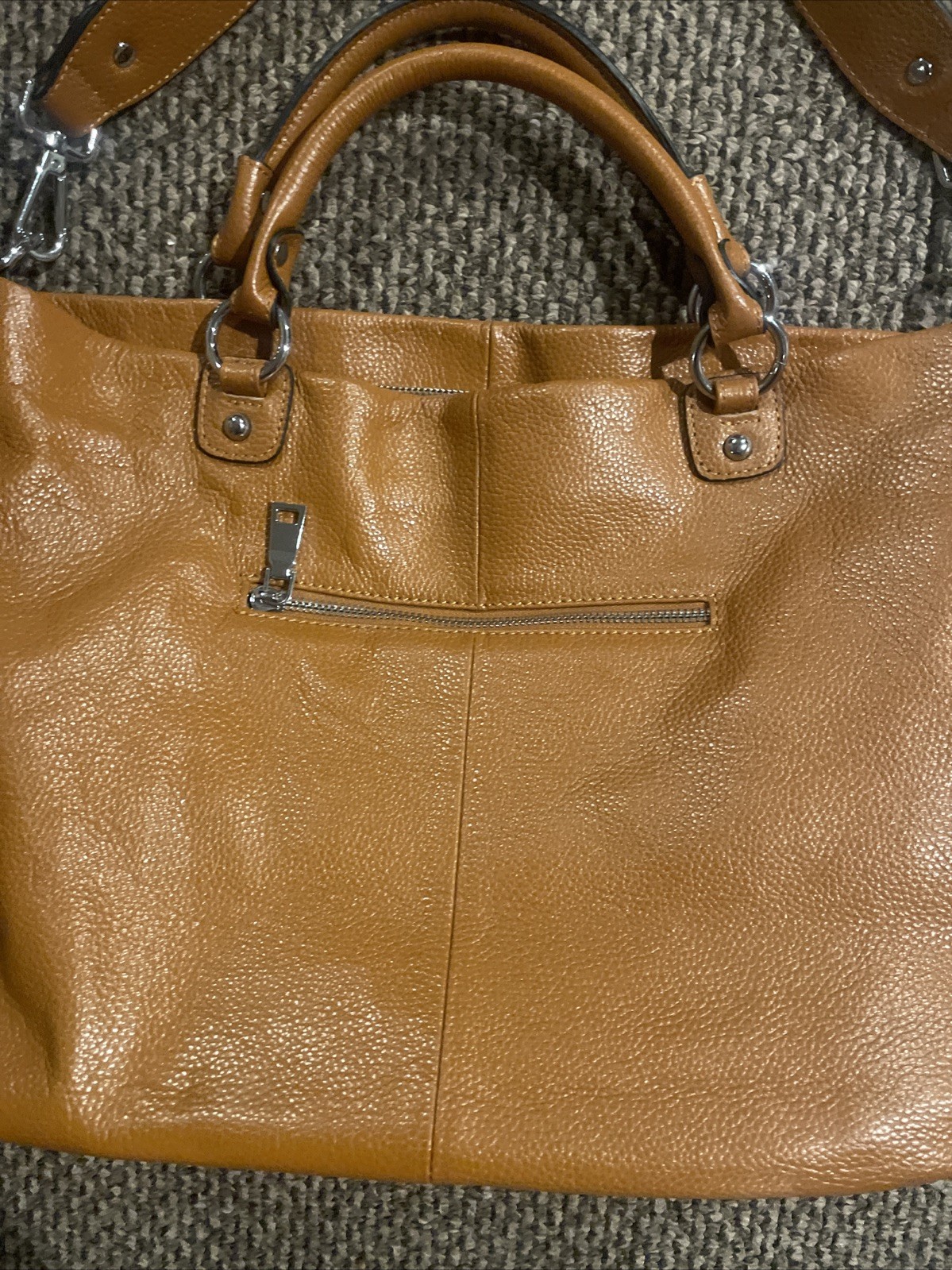 KATTEE Brown Pebbled Leather Handbag Purse Shoulder Bag Satchel 16” x 11” x 5”
