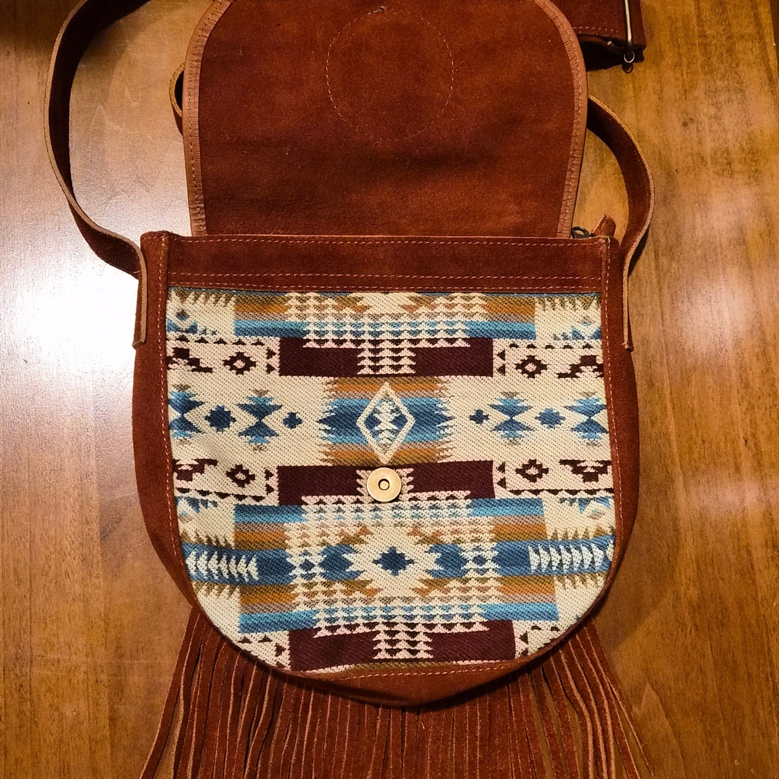 Mallky Suede Southwestern Beaded Thunderbird Fringe Crossbody Bag Brown Bohemian