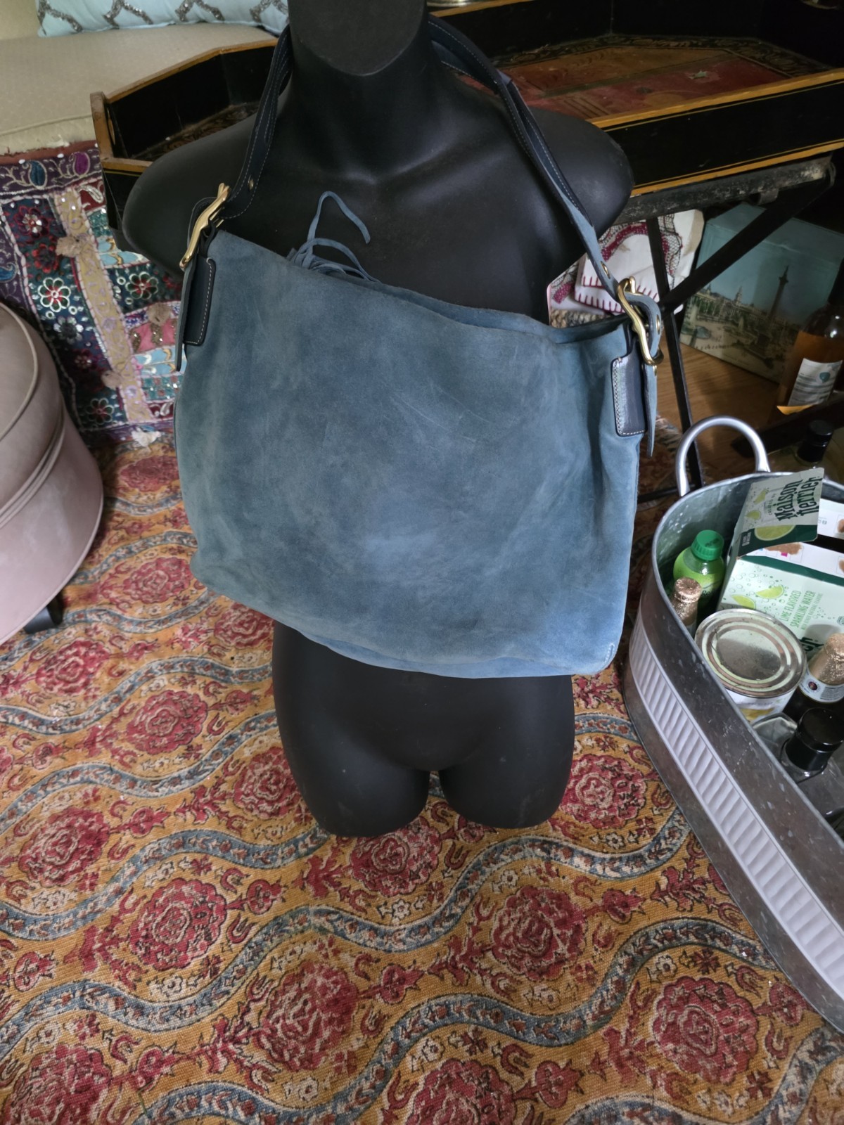 Coach Blue Medium Shoulder Bag Solid Zip Top Detachable Strap Inner Pockets
