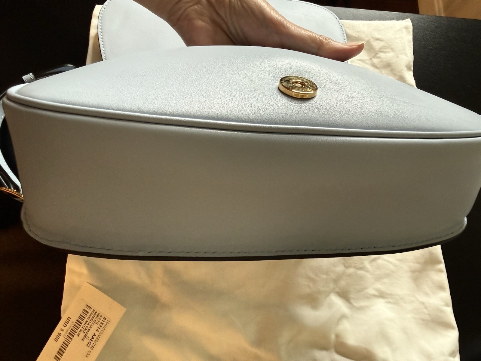 Gucci Light Blue Crossbody Bag Gold Hardware Adjustable Strap Dust Bag Cards