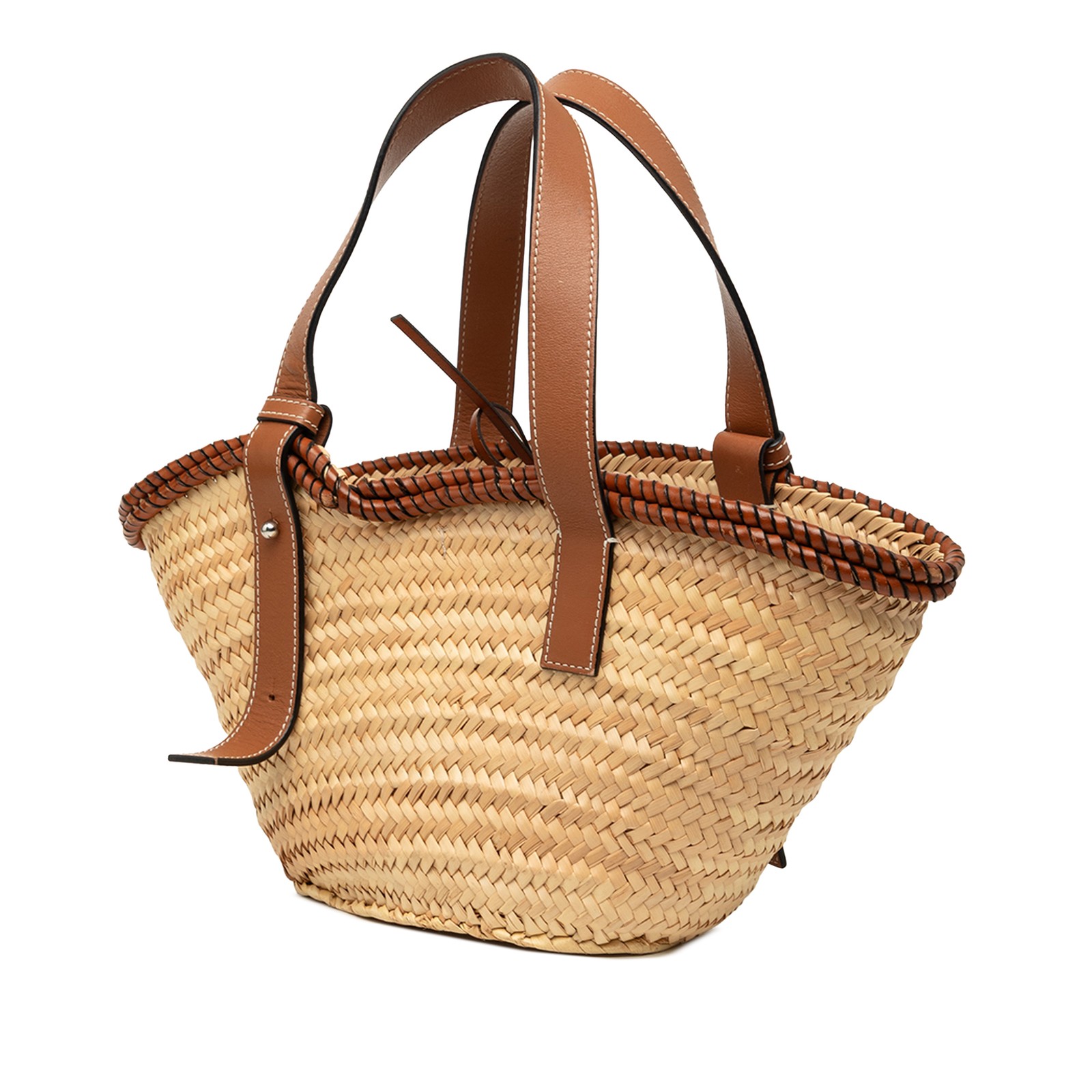 LOEWE Small Raffia Anagram Basket Tote Pre-Loved Beige