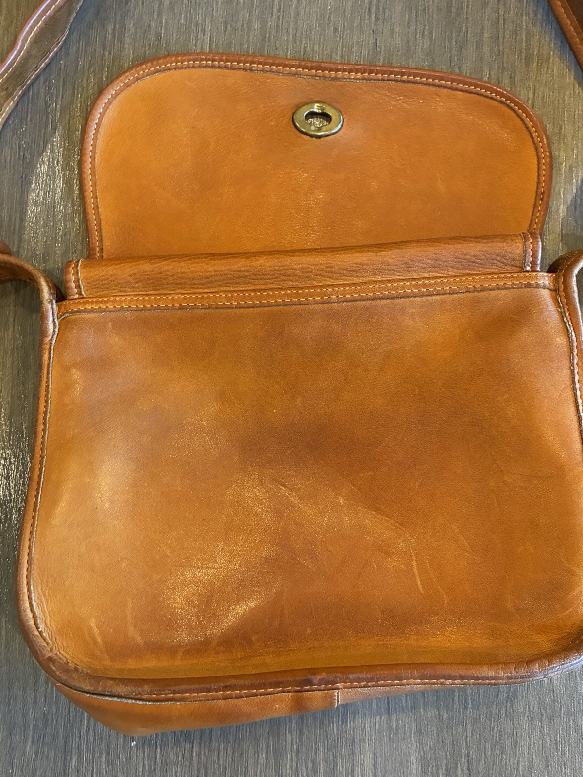 Brown Leather Shoulder Bag Turn Lock Flap Closure Brass Hardware