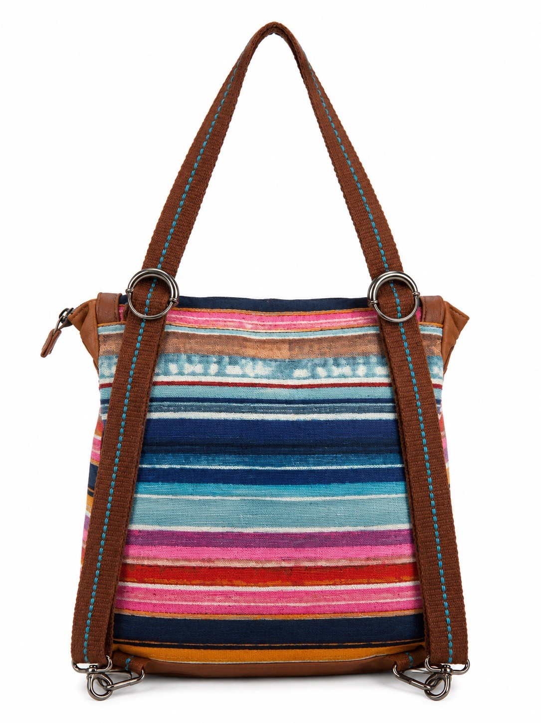 The Sak Happy & Free Convertible Backpack Striped Canvas Leather Trim
