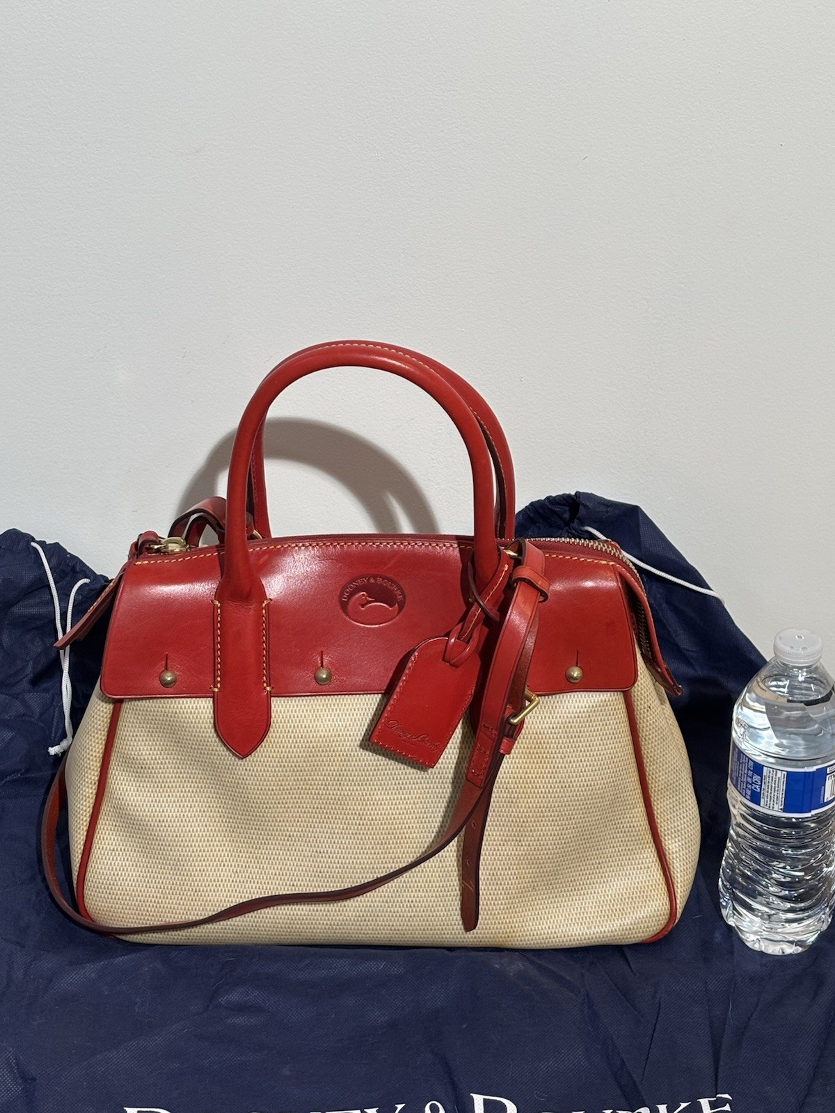 Dooney Bourke Women’s Cream Brown Leather Handbag Satchel Medium