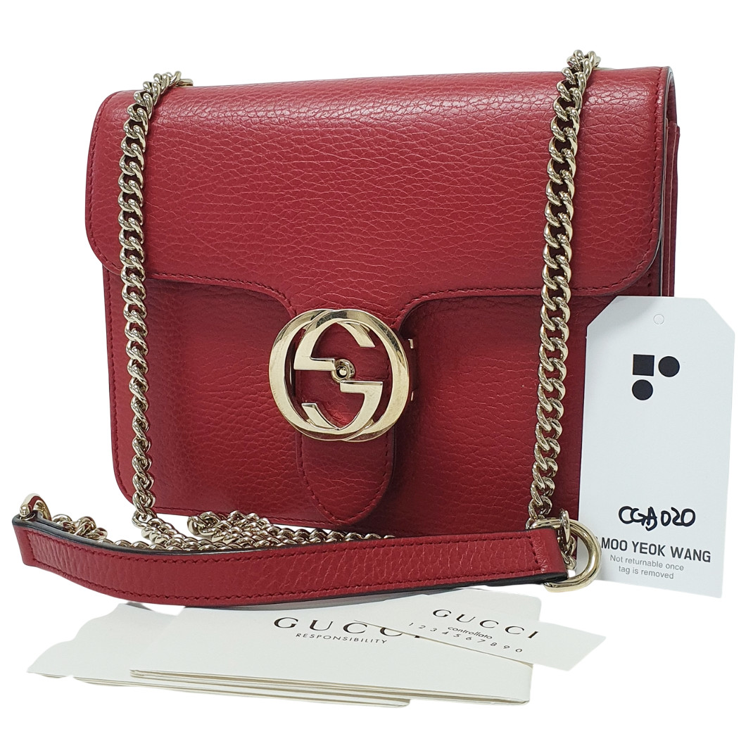 GUCCI Interlocking Chain Shoulder Crossbody Bag 510304 Daily With Booklet CGA020