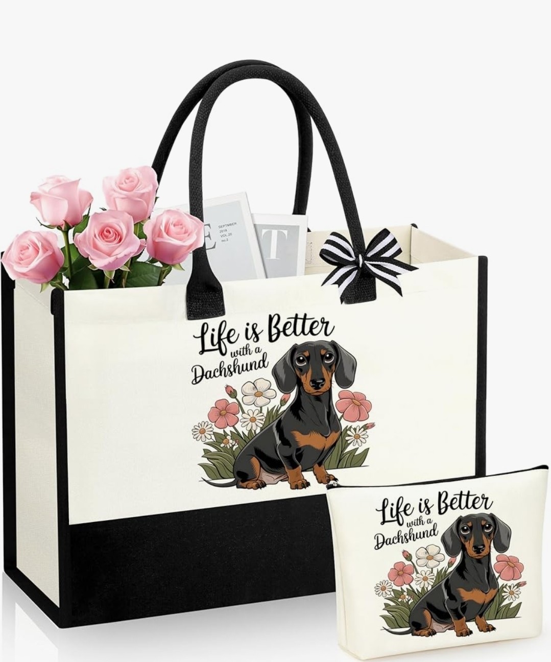 Dachshund Tote Bag 2Pcs Canvas and Dish Towel