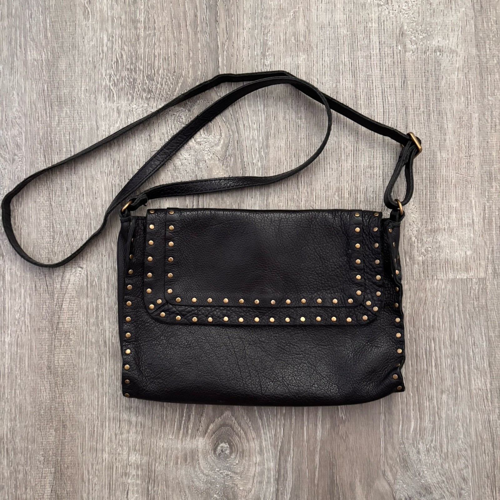 Linea Pelle Black Studded Leather Crossbody Bag EUC
