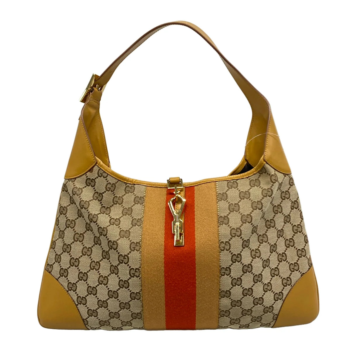 GUCCI Kandinsky 14075 Dark Brown Beige Red Jacquard Leather Shoulder Bag