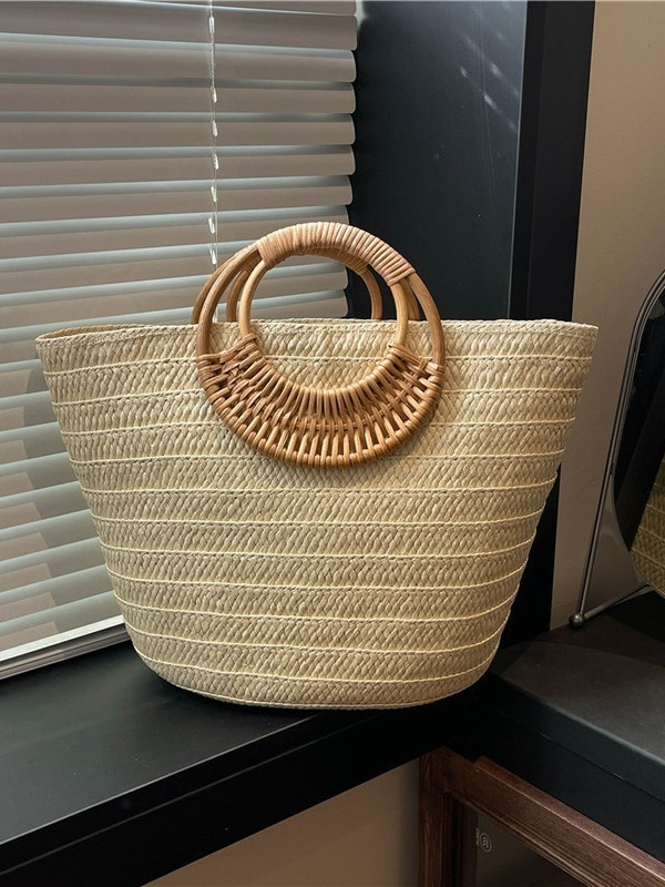Handwoven Bag for Women, Beach Ins Style Straw Bag, Large Capacity Round Tote