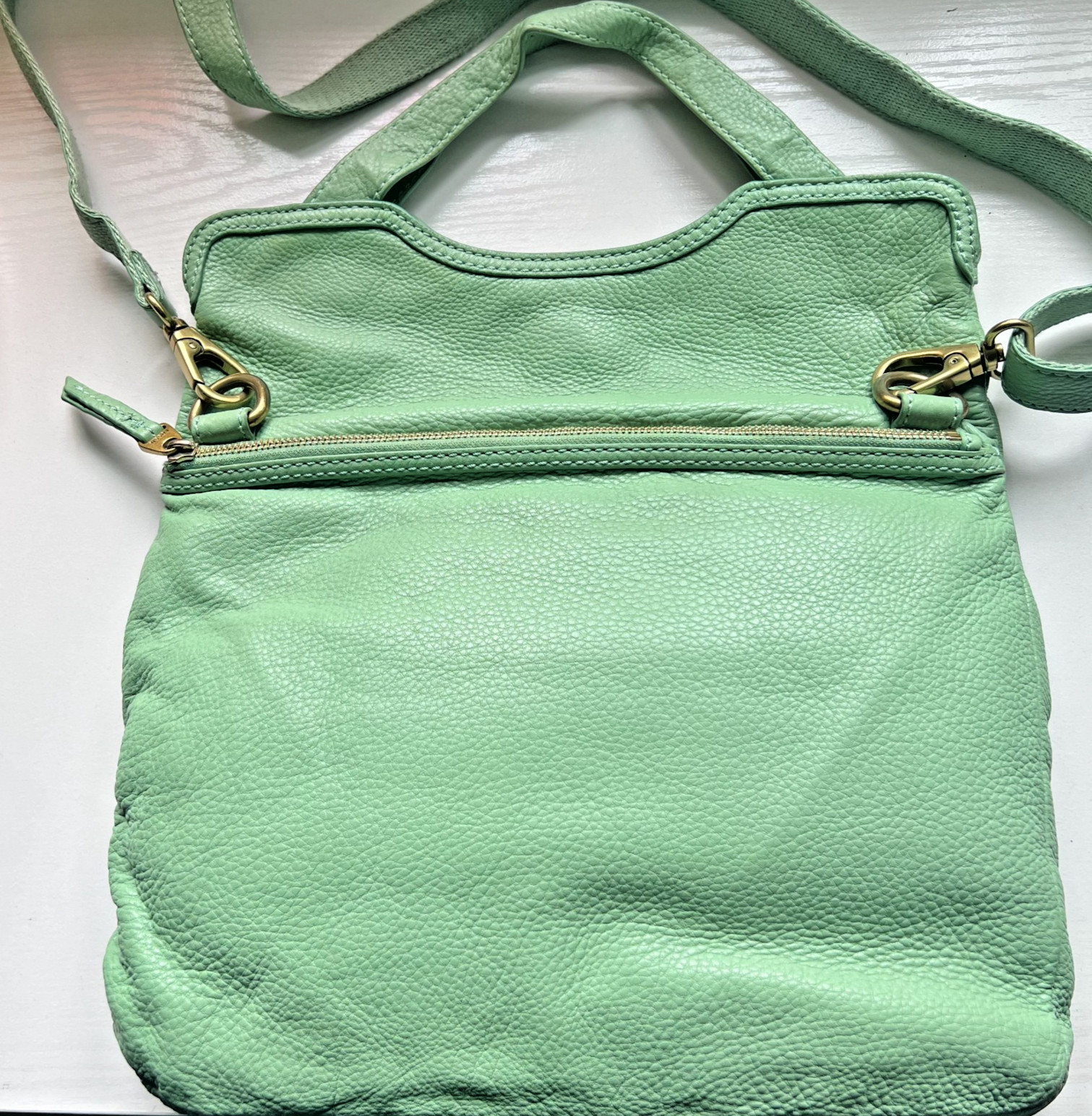Fossil Erin Tote Winter Green Pebbled Leather Shoulder Bag Tags Dust Bag NWOT