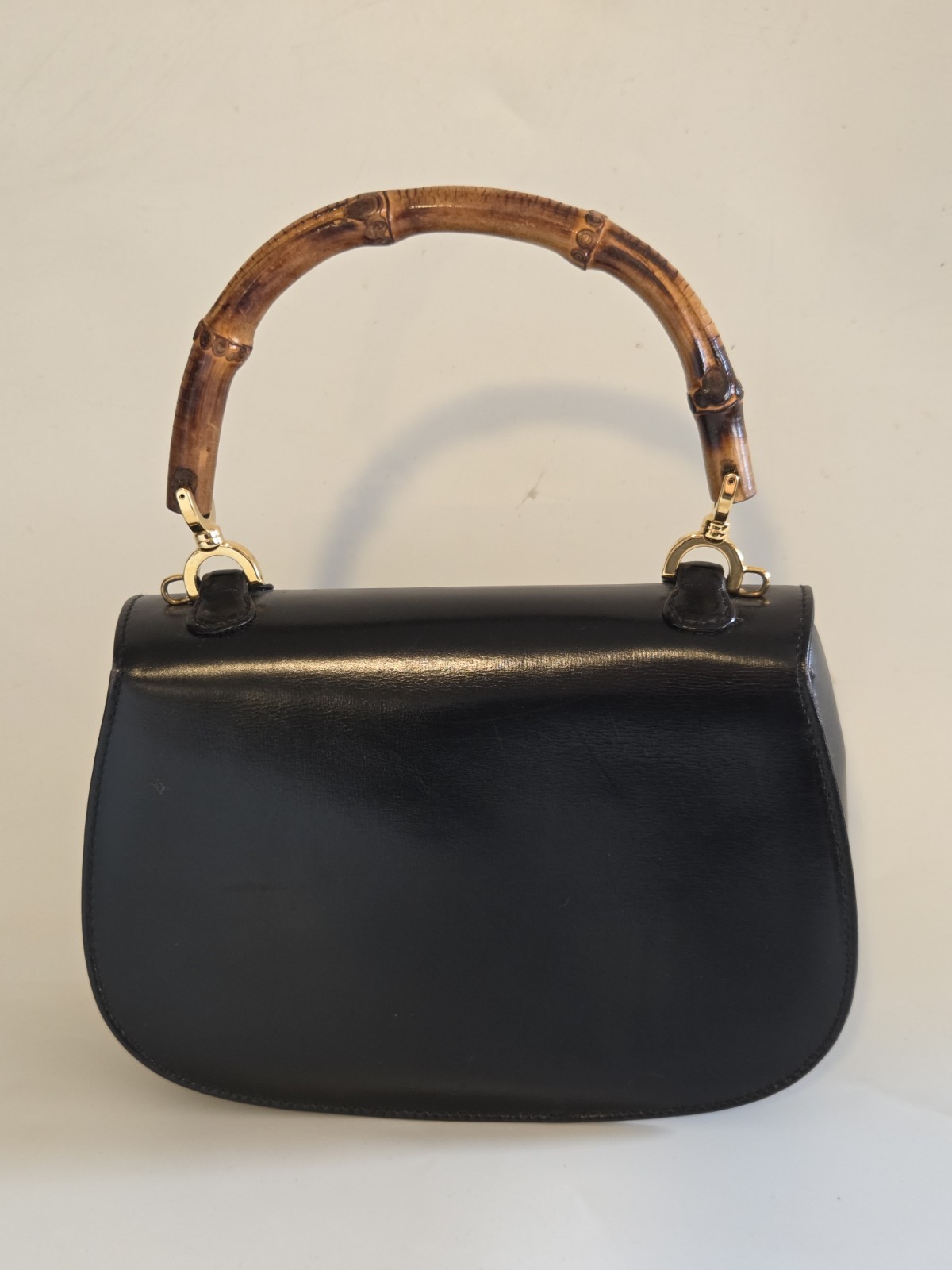 GUCCI Bamboo Turn Lock Closure Black Leather Bag +Dust Bag Made In Italy 🇮🇹