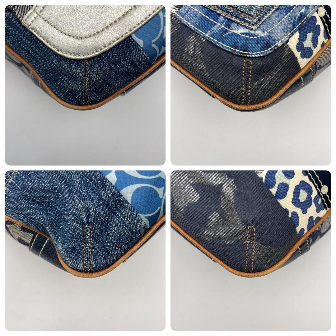 Coach Blue Denim Patchwork Canvas Tote Bag Women Gold Hardware 34cm 13.4in