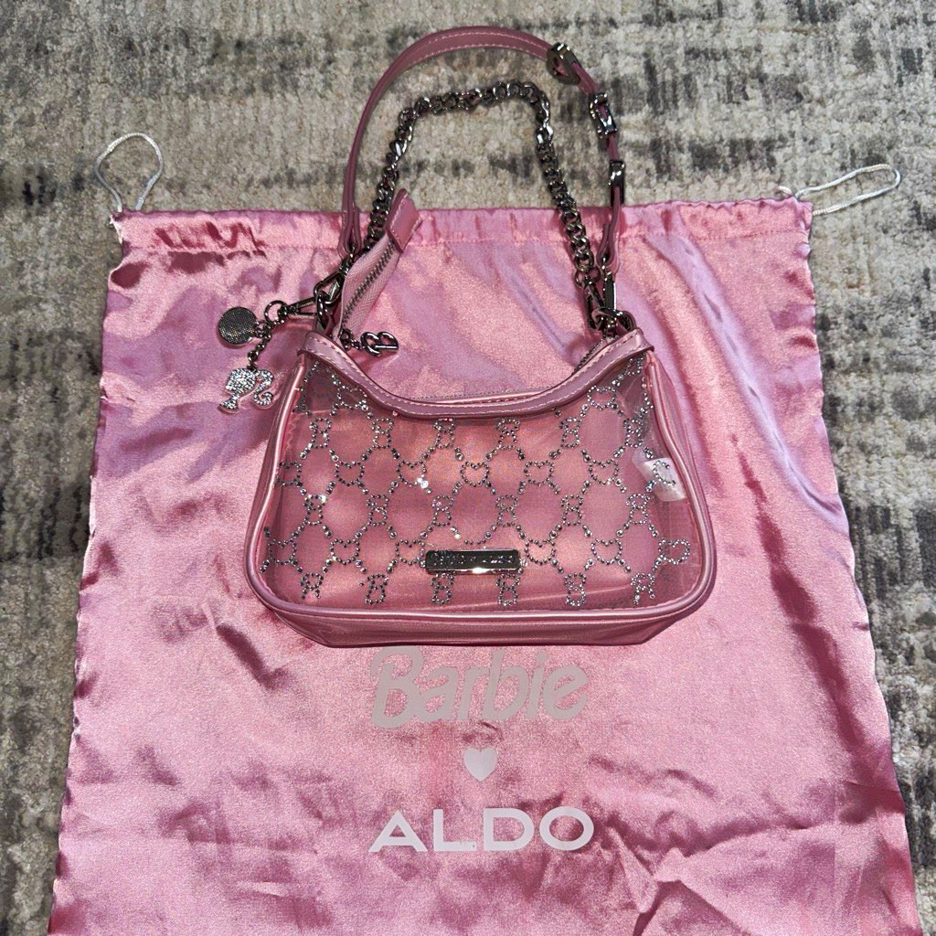 ALDO Barbie Pink Logo Shoulder Bag Rhinestone Accents Chain Strap Coin Purse