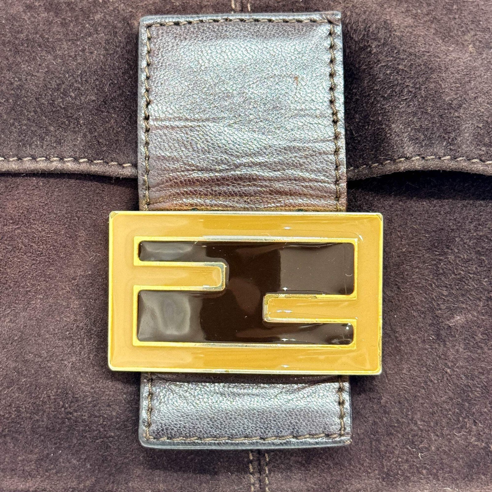 FENDI Mamma Baguette Brown Suede Shoulder Bag