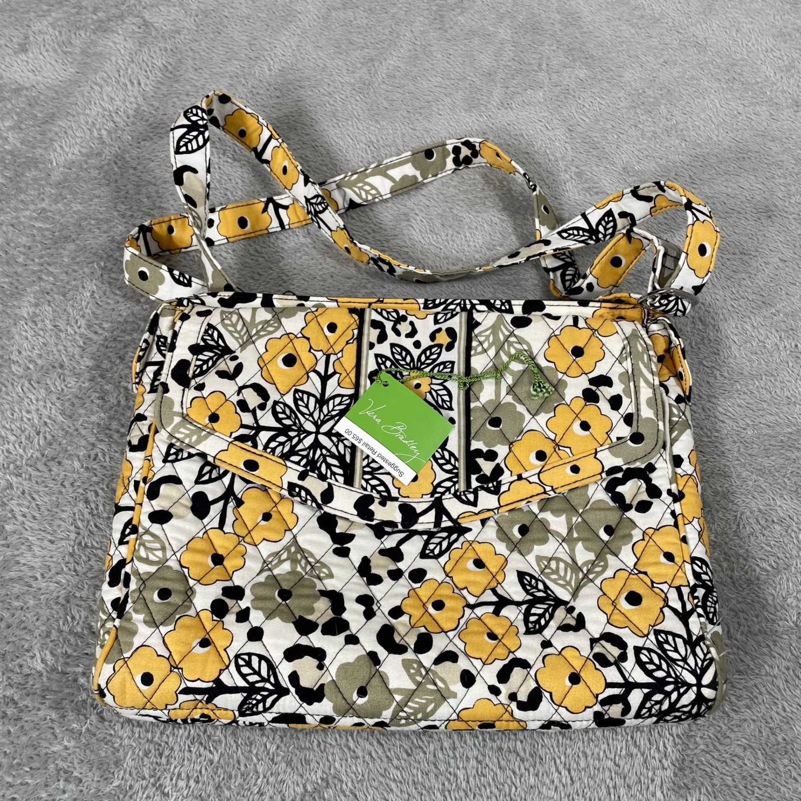 Vera Bradley Tablet Hipster Bag Womens Yellow Floral Leopard Print Crossbody New