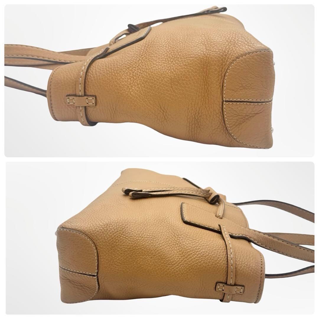 Tods Leather Tote Bag Light Brown Drawstring Shoulder Business Auth From Japan