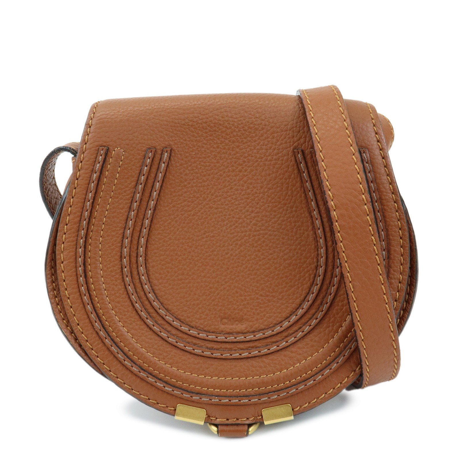 Chloe Marcie Leather Shoulder Bag Crossbody Bag Brown Authentic Used F/S