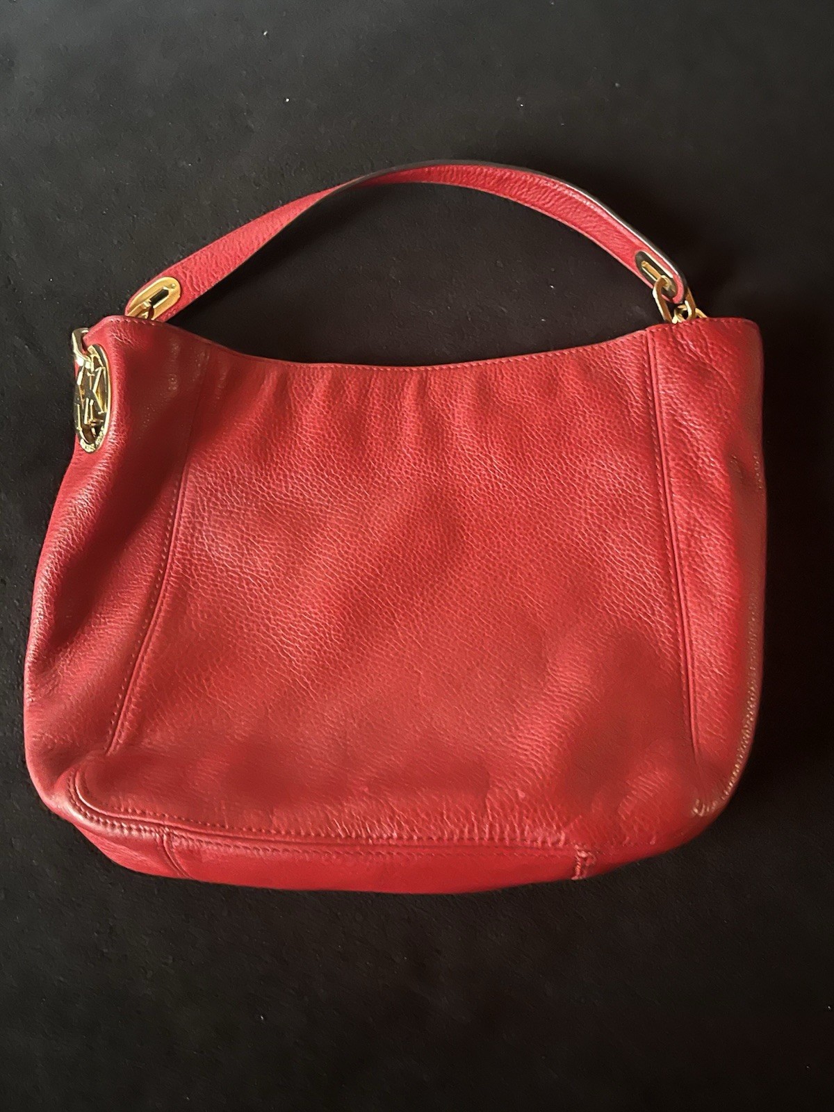 Michael Kors Red Pebbled Shoulder Bag Gold Hardware Zip Classic Designer