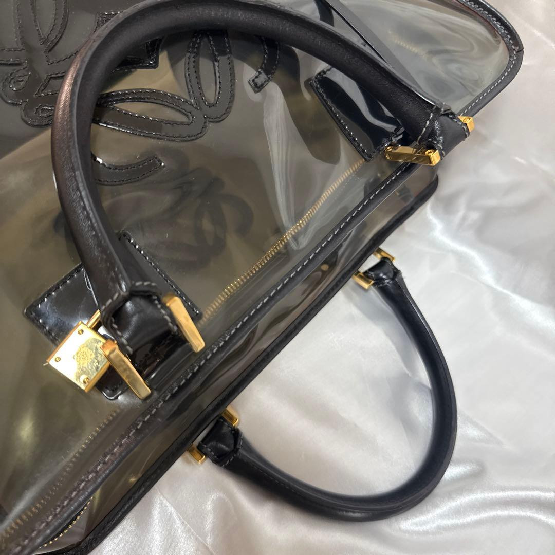 Loewe Amazona 36 Clear PVC Leather Handbag Black Anagram Gold Hardware Authe