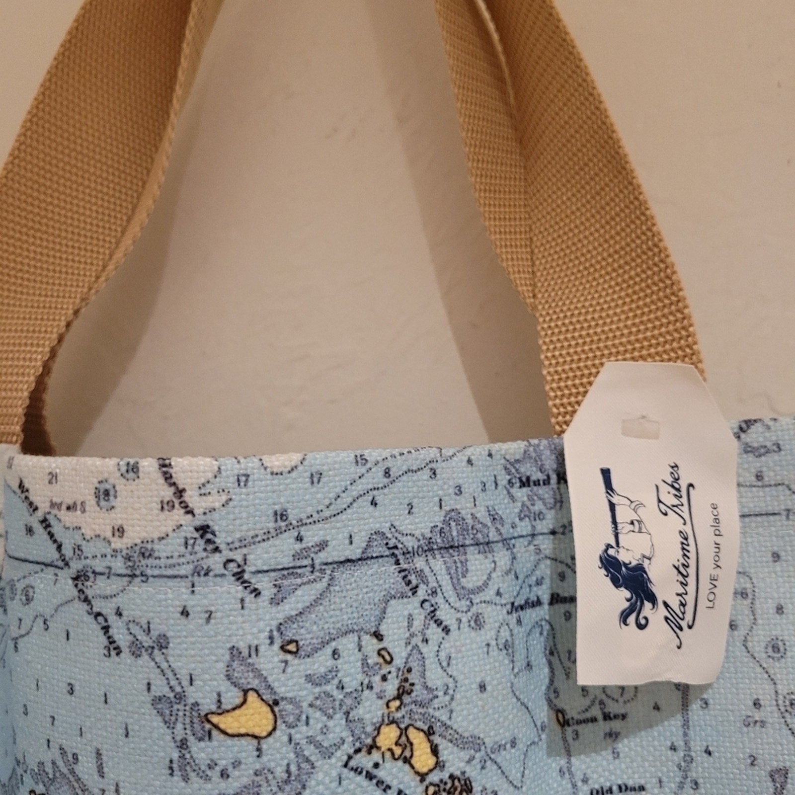 NWT Maritime Tribes Key West Nautical Chart Tote Bag Beach Travel Hamptons Blue