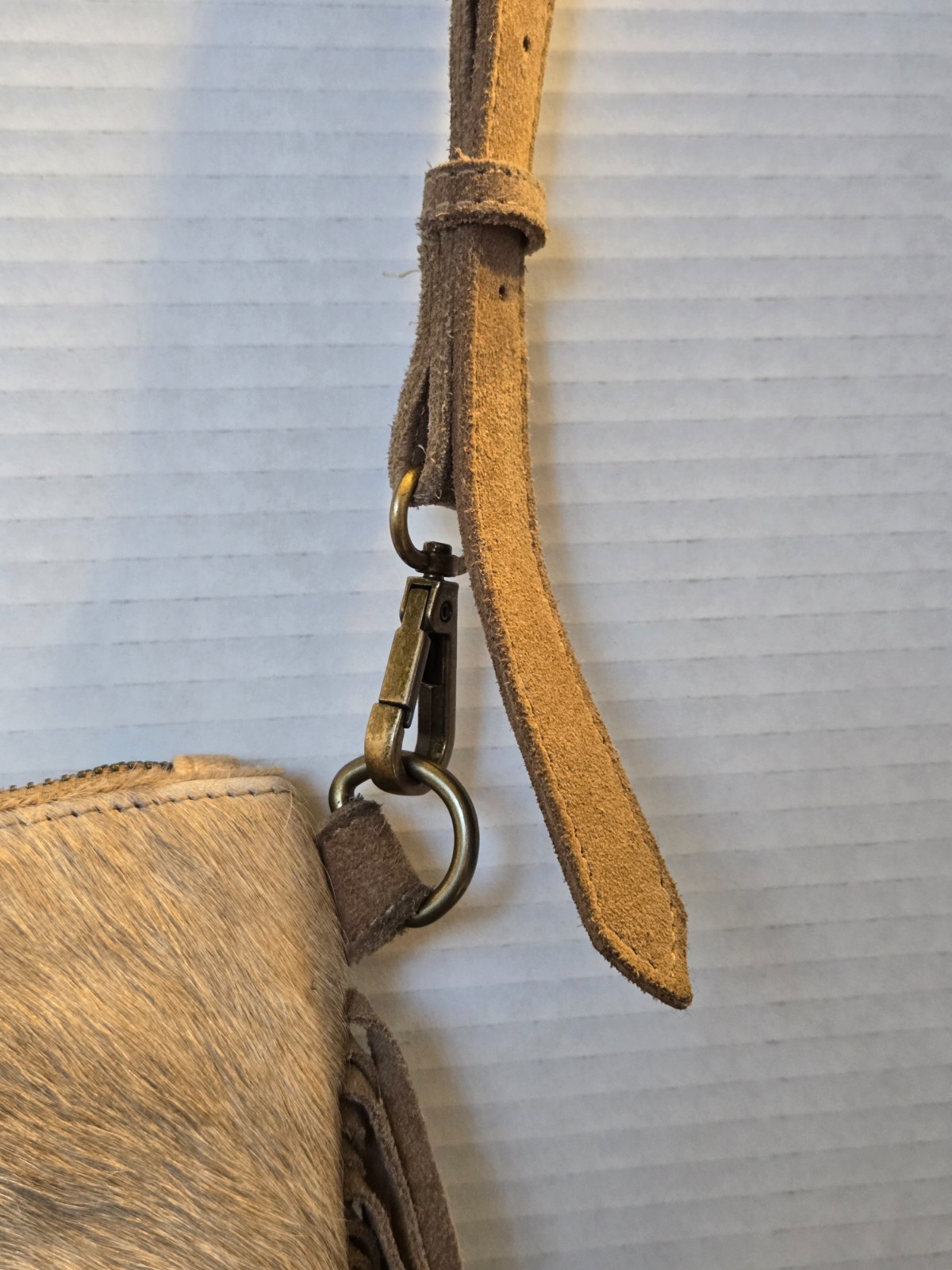Shyanne Beige Cowhide Leather Embroidered Hide Fringe Western Crossbody Purse