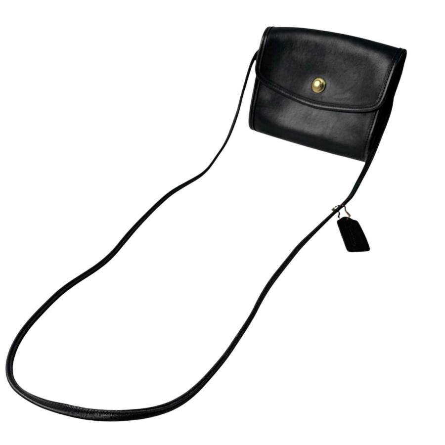 COACH Vintage Black Leather Turn Lock Crossbody Shoulder Bag Women 18.5cm 130cm