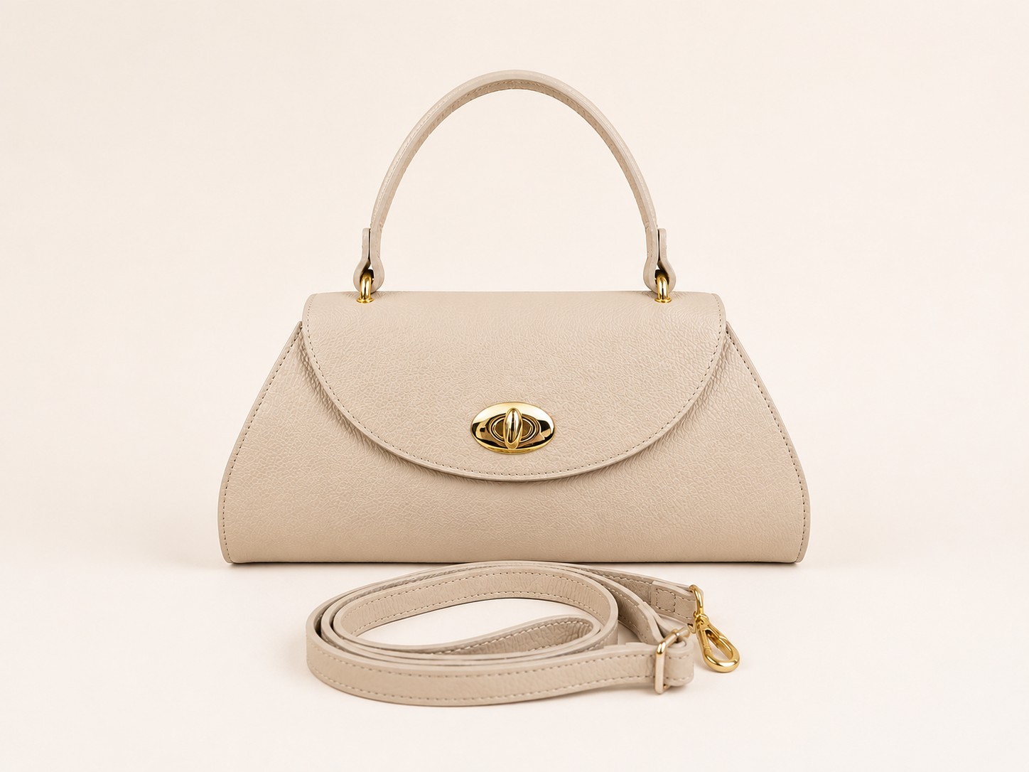 Beige Leather Shoulder Bag, Genuine Italian Leather Handbag