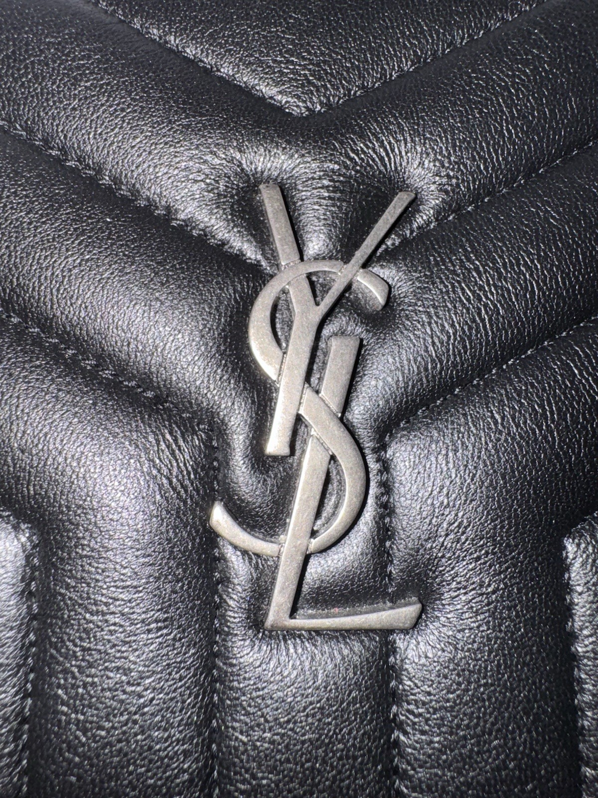Saint Laurent Monogram Chevron Lambskin Cosmetic Pouch Black Italy Dust Bag