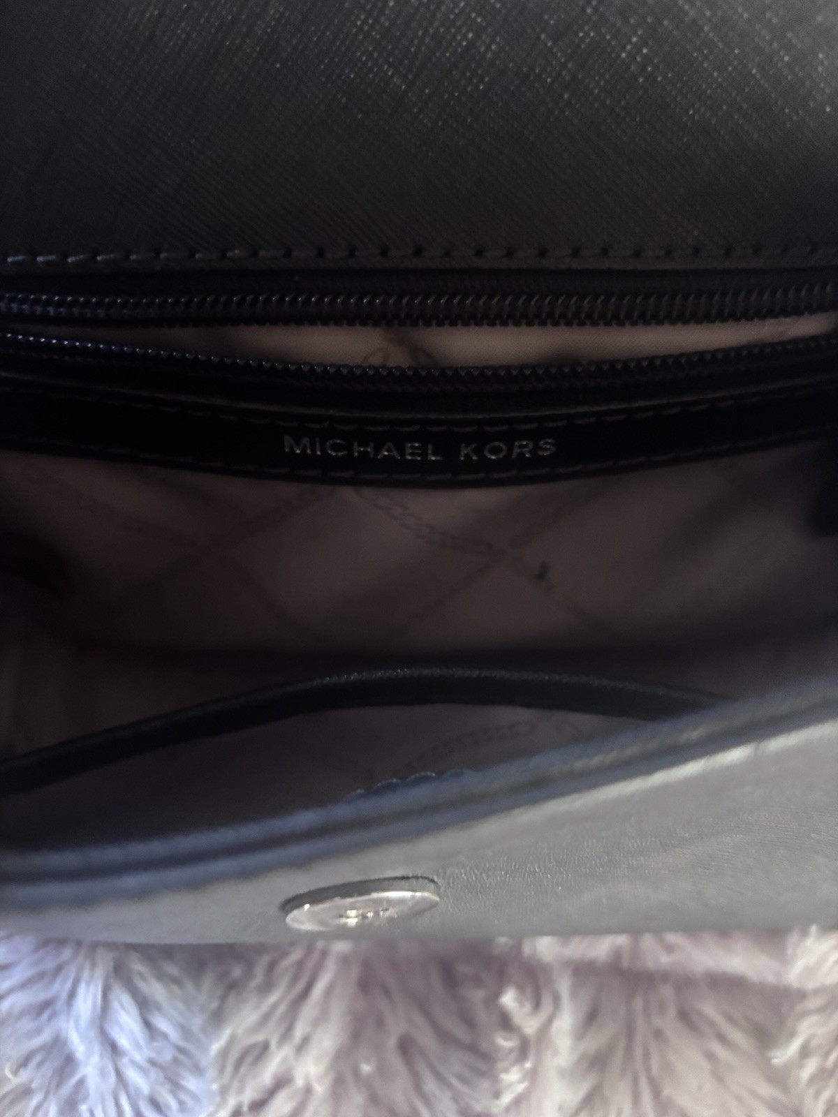Michael Kors Black Crossbody Bag Silver Hardware Logo Zip Magnetic Detach Strap