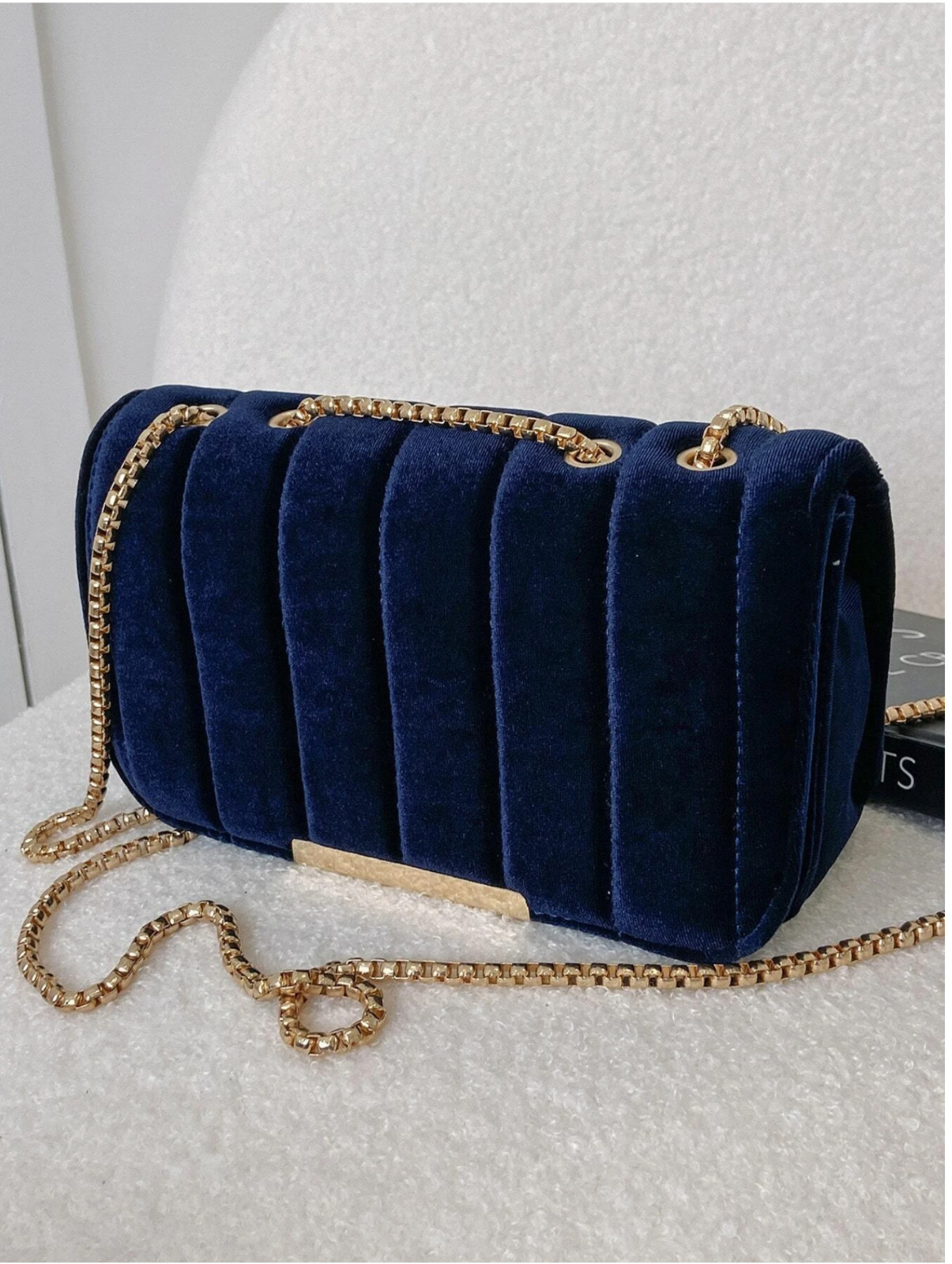 Navy Business Casual Lightweight Portable Fashion Velvet Chain Chain Flap Bag