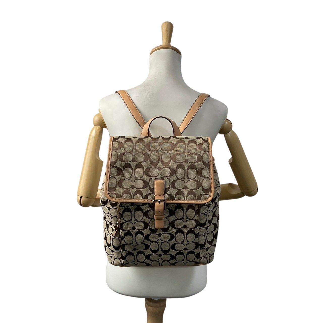 Excellent Condition COACH Bag Signature Pattern Canvas Backpack Rucksack Daypack