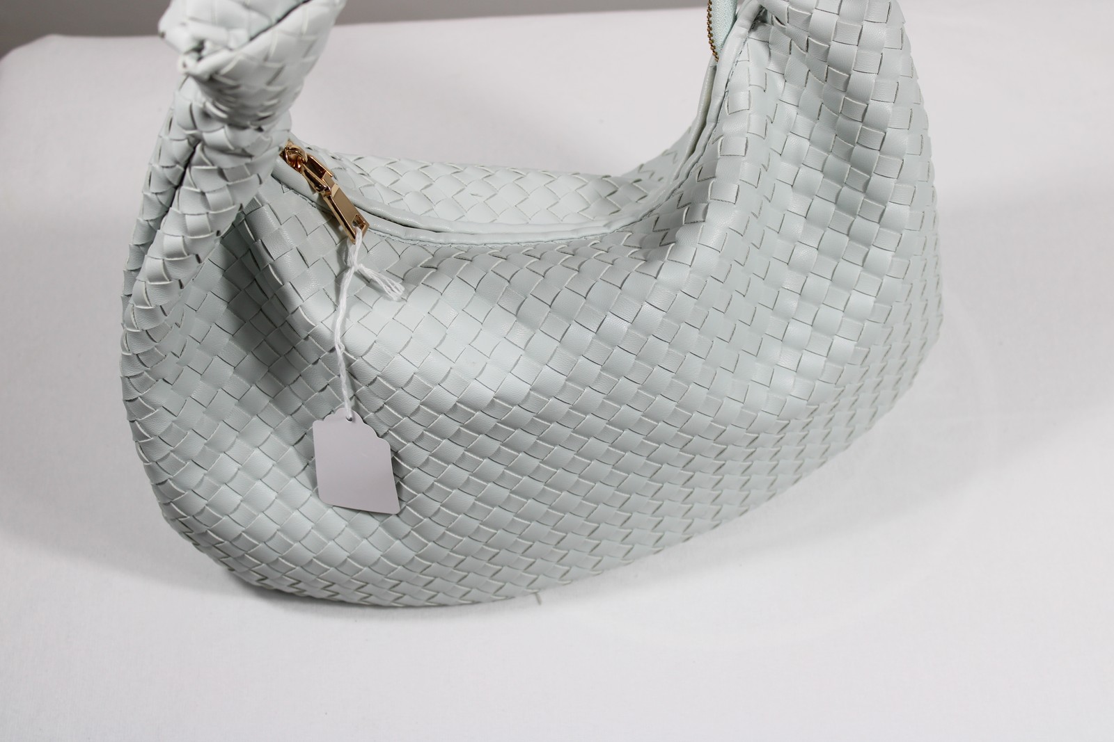 Melie Bianco Womens Woven Hobo Shoulder Bag Light Blue Vegan Leather Purse