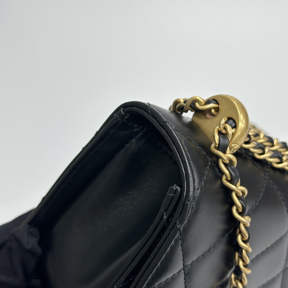 Chanel 24C Black Lambskin Classic Flap Double Gold Ball Adjustable Crossbody Bag