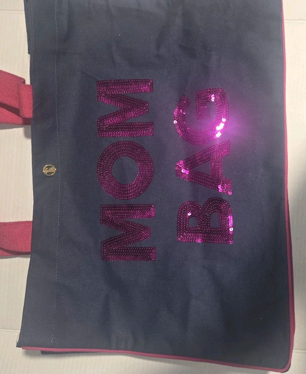 Simply Southern MOM BAG Navy Pink Sequin Tote Button Closure Inner Pockets