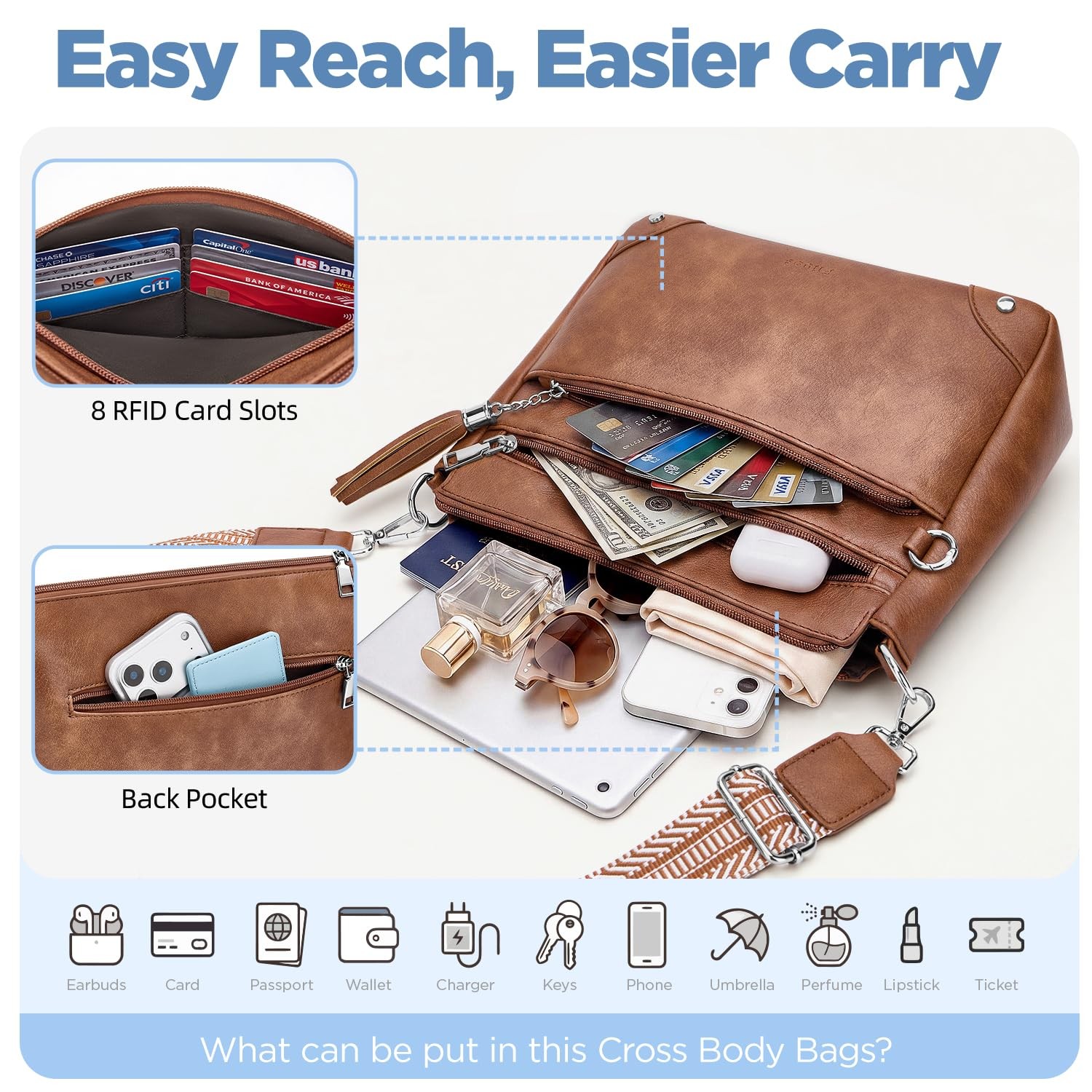Anti Theft Crossbody Purse for Women RFID Crossbody Bags for Travel, Vegan Le…