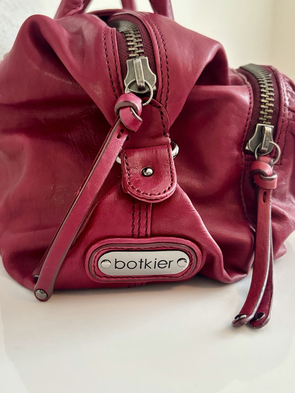 Botkier Trigger Satchel Red Leather Multi Pocket Silver Hardware NWOT